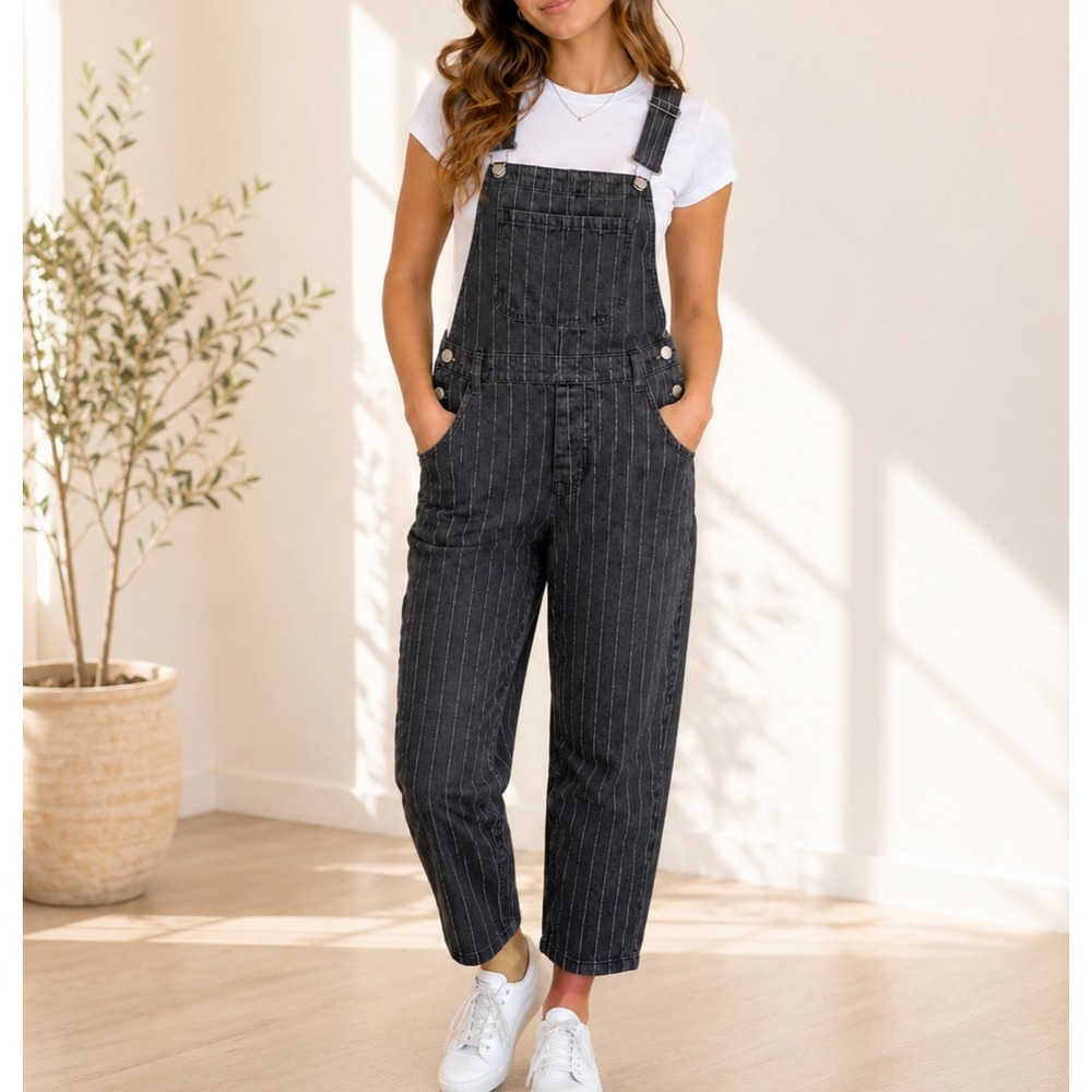 Pacsun Charcoal Striped Bib Overalls Women's 30 Y2K Retro Whimsygoth Utility